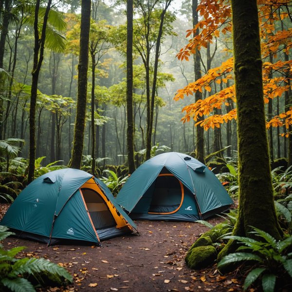 Quels sont les équipements indispensables pour un camping en région de forêts pluviales en automne ?